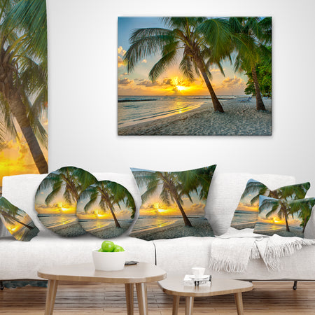 Beach in Caribbean Island of Barbados - Modern Seascape Throw Pillow