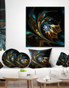 Brown Blue Fractal Flower in Black - Abstract Throw Pillow