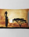 African Woman and Lonely Tree - African Landscape Printed Throw Pillow