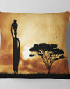 African Woman and Lonely Tree - African Landscape Printed Throw Pillow