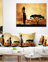 African Woman and Lonely Tree - African Landscape Printed Throw Pillow
