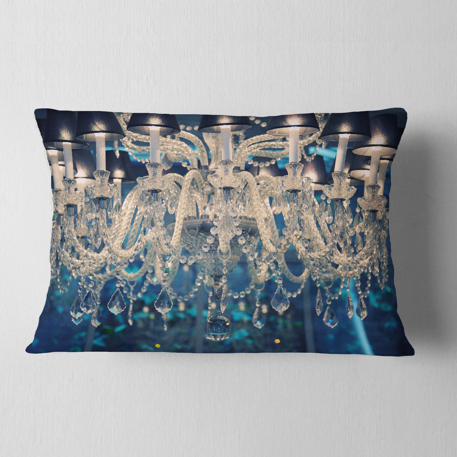 Blue Vintage Crystal Chandelier - Flower Throw Pillow