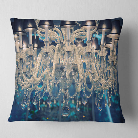 Blue Vintage Crystal Chandelier - Flower Throw Pillow