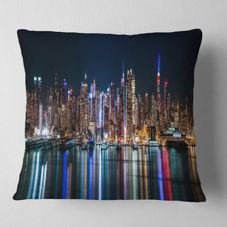 New York Midtown Night Panorama - Throw Pillow