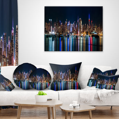 New York Midtown Night Panorama - Throw Pillow