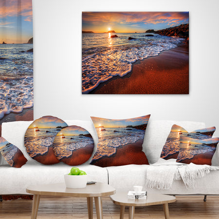 Stunning Ocean Beach at Sunset - Seashore Throw Pillow