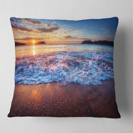 Blue Sea Waves during Sunset - Seashore Throw Pillow