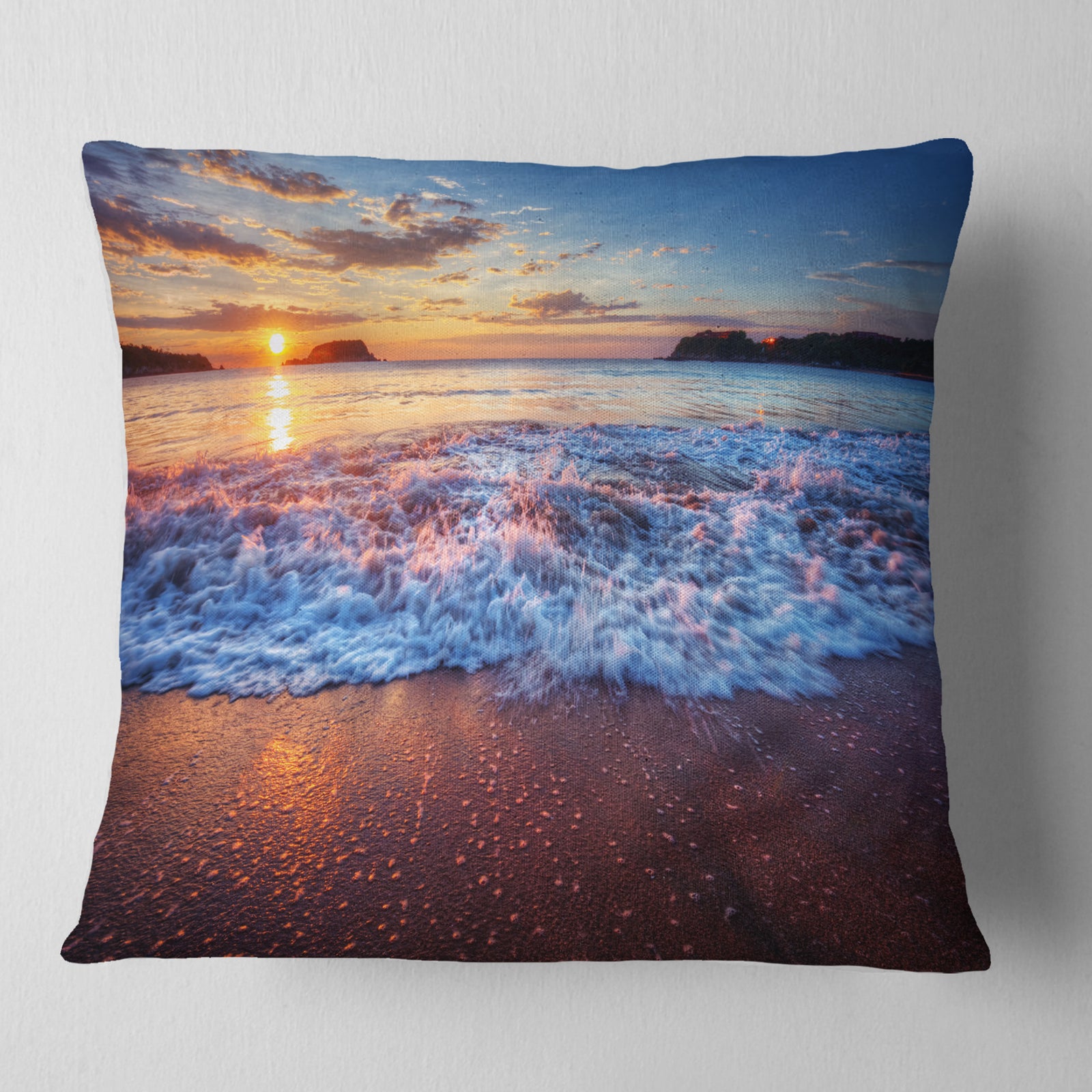 Blue Sea Waves during Sunset - Seashore Throw Pillow