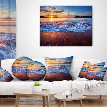 Blue Sea Waves during Sunset - Seashore Throw Pillow