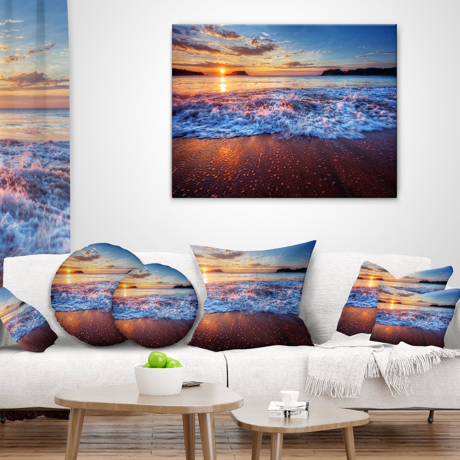 Blue Sea Waves during Sunset - Seashore Throw Pillow