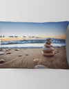 Stones Balance on Sandy Beach - Seashore Throw Pillow