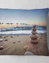 Stones Balance on Sandy Beach - Seashore Throw Pillow