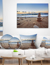 Stones Balance on Sandy Beach - Seashore Throw Pillow