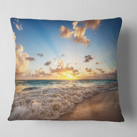 Sunrise on Beach of Caribbean Sea - Seashore Throw Pillow