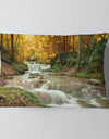 Forest Waterfall with Yellow Trees - Landscape Printed Throw Pillow