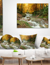 Forest Waterfall with Yellow Trees - Landscape Printed Throw Pillow