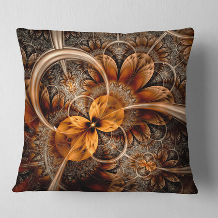 Dark Orange Fractal Flower - Abstract Throw Pillow