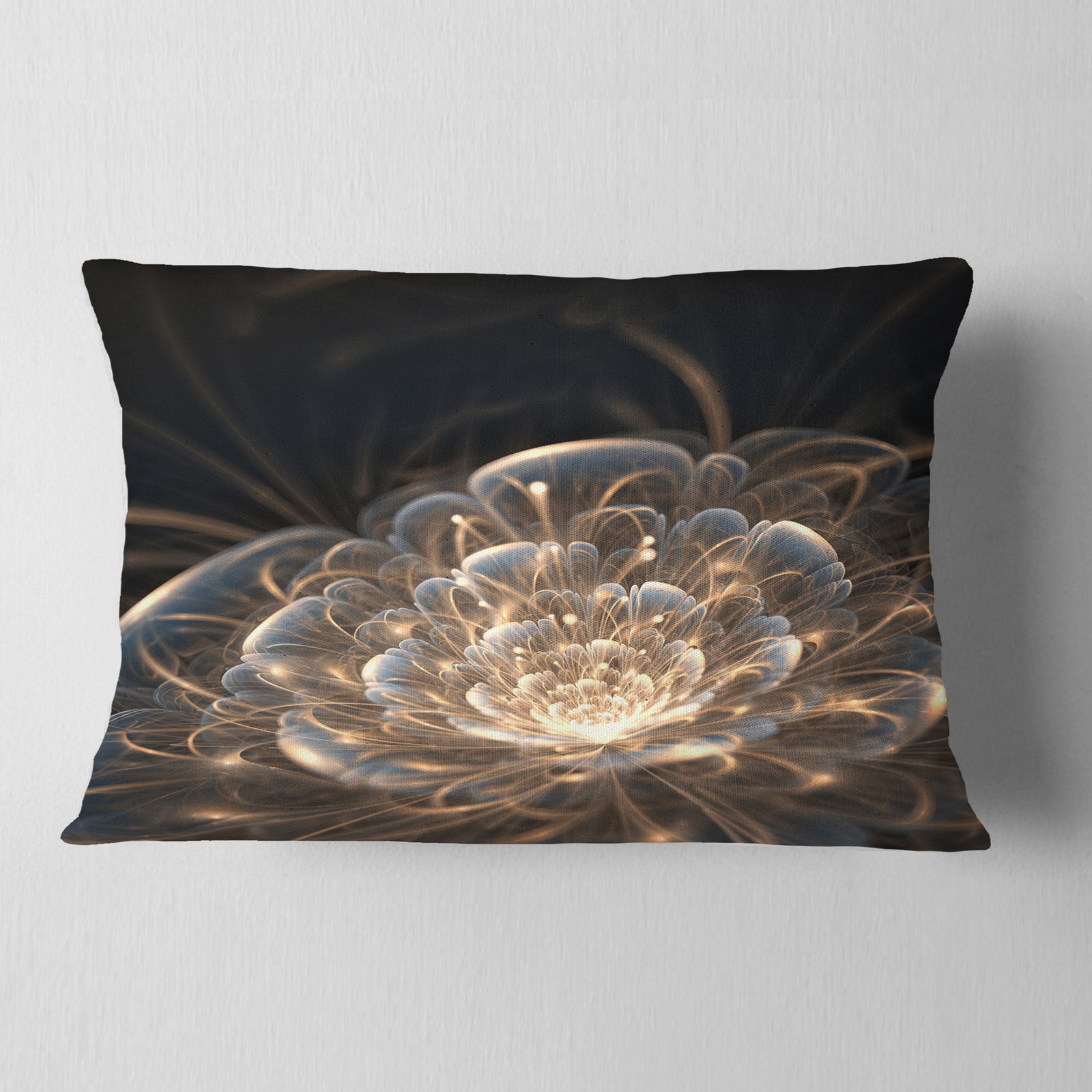 Fractal Flower with Golden Rays - Floral Throw Pillow