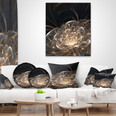 Fractal Flower with Golden Rays - Floral Throw Pillow