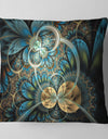 Symmetrical Blue Gold Fractal Flower - Abstract Throw Pillow