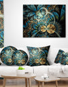 Symmetrical Blue Gold Fractal Flower - Abstract Throw Pillow