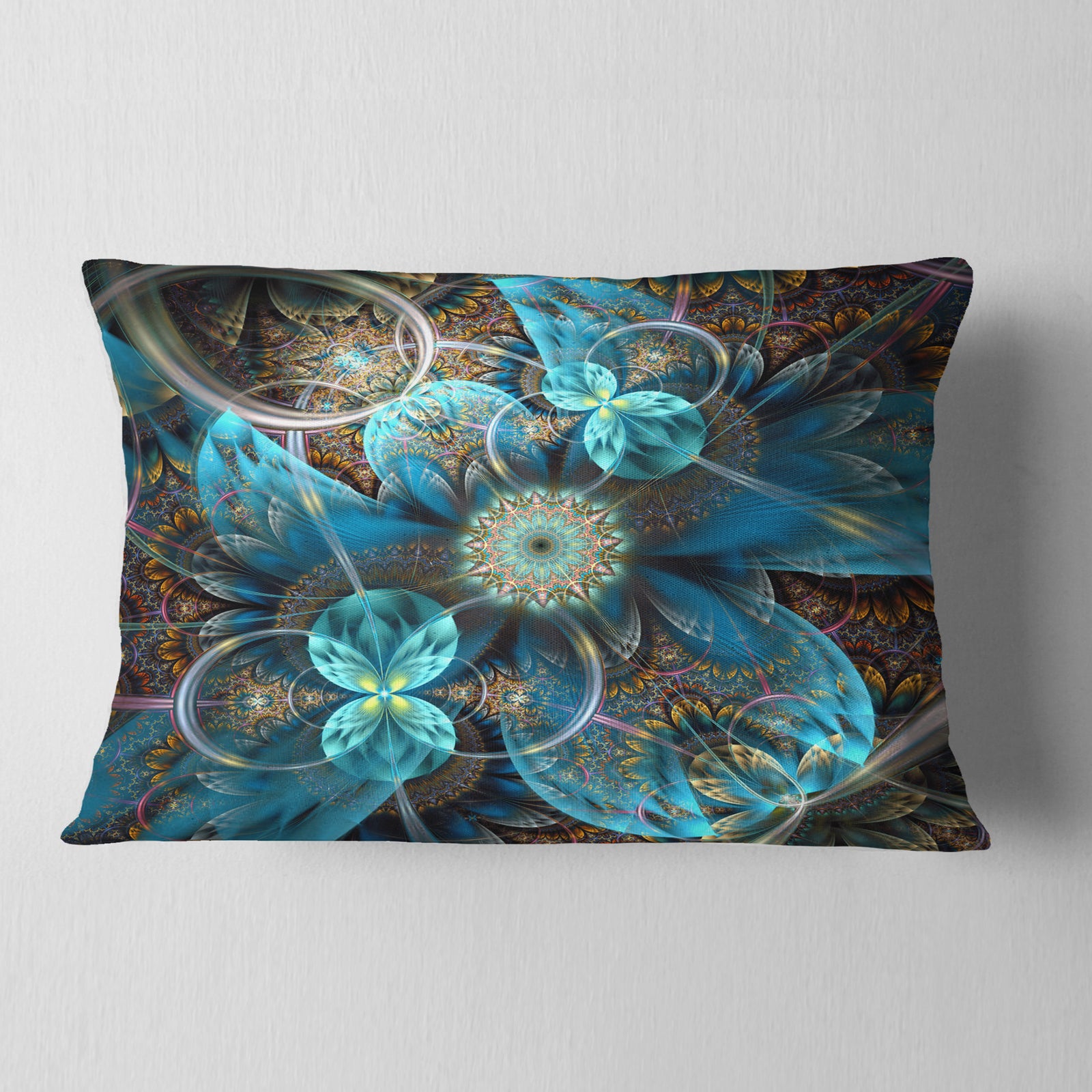 Fractal Blue Flowers - Floral Throw Pillow