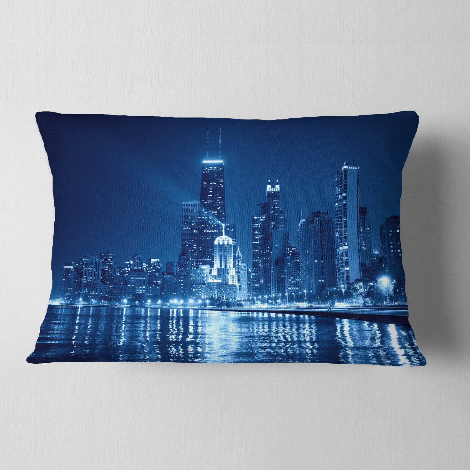 Blue Chicago Skyline Night - Cityscape Photo Throw Pillow