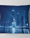 Blue Chicago Skyline Night - Cityscape Photo Throw Pillow