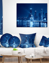 Blue Chicago Skyline Night - Cityscape Photo Throw Pillow