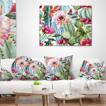 Cactus Pattern Watercolor - Floral Throw Pillow