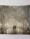 Couple Walking in Night Lights - Landscape Photography Throw Pillow