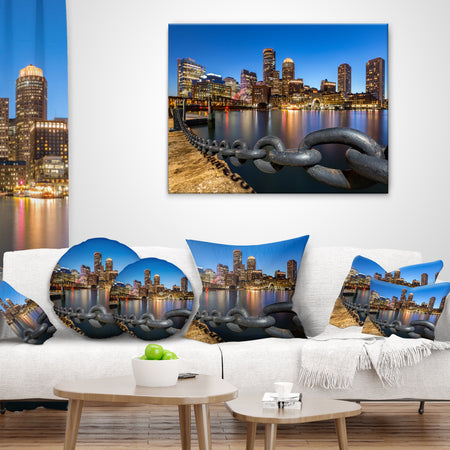 Boston Skyline at Dusk - Cityscape Photo Throw Pillow