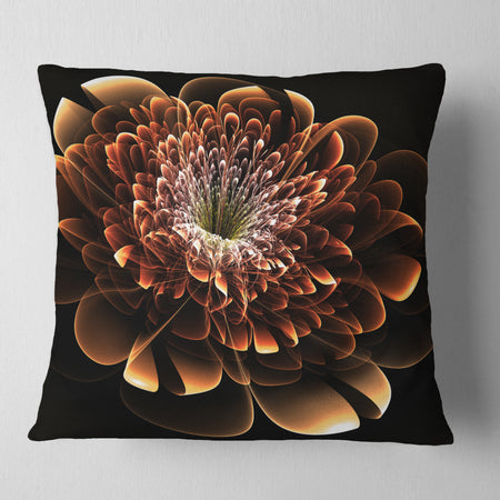 Brown Fractal Flower - Modern Floral Throw Pillow