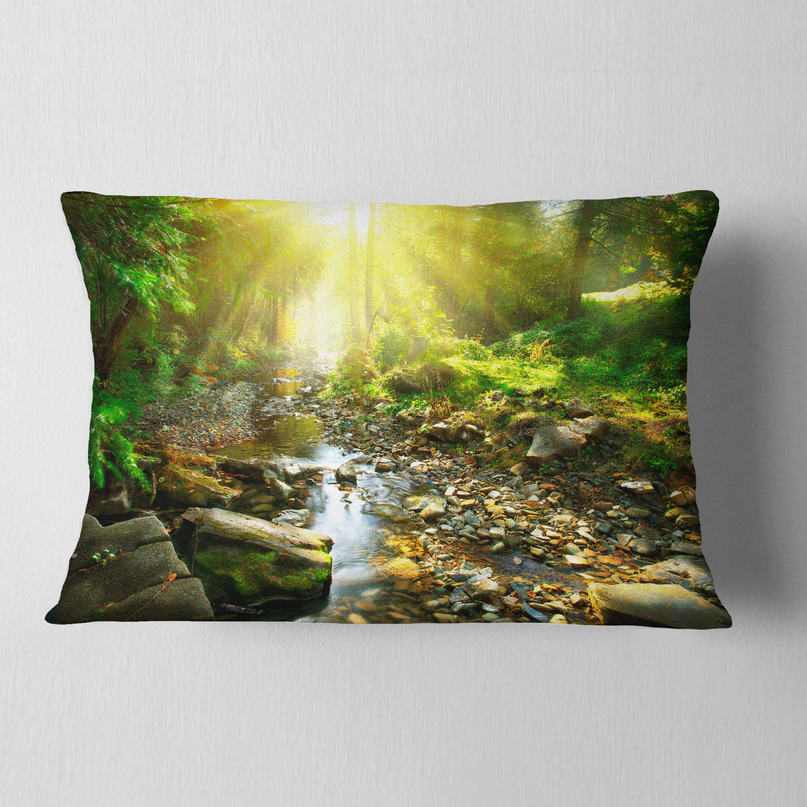 Mountain Stream in Forest - Landscape Photography Throw Pillow