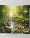 Mountain Stream in Forest - Landscape Photography Throw Pillow