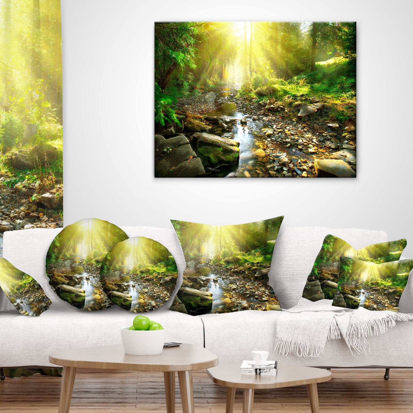 Mountain Stream in Forest - Landscape Photography Throw Pillow