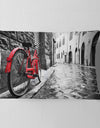 Retro Vintage Red Bike - Cityscape Photo Throw Pillow