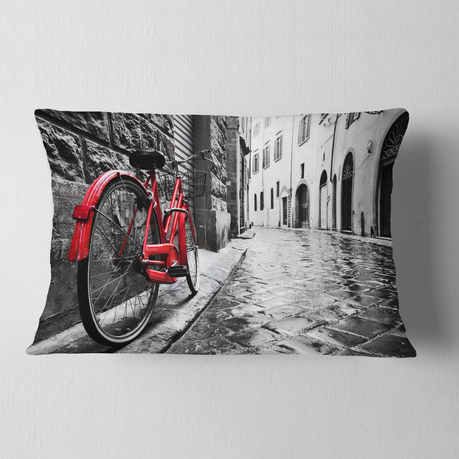 Retro Vintage Red Bike - Cityscape Photo Throw Pillow