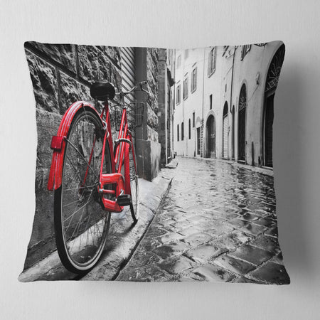 Retro Vintage Red Bike - Cityscape Photo Throw Pillow