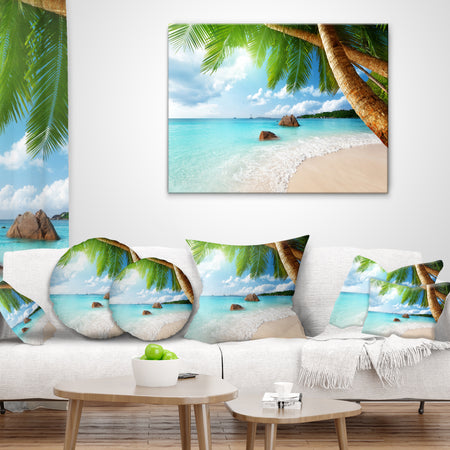 Praslin Island Seychelles Beach - Seashore Photo Throw Pillow