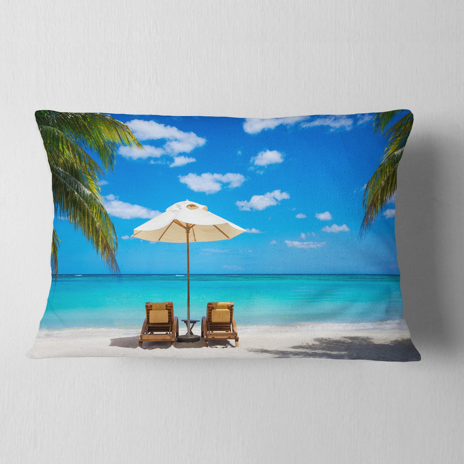 Turquoise Beach with Chairs - Seashore Photo Throw Pillow