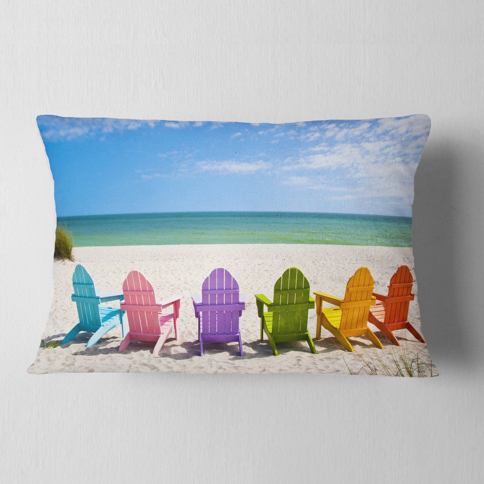 Adirondack Beach Chairs - Seashore Photo Throw Pillow