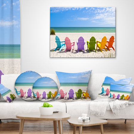 Adirondack Beach Chairs - Seashore Photo Throw Pillow