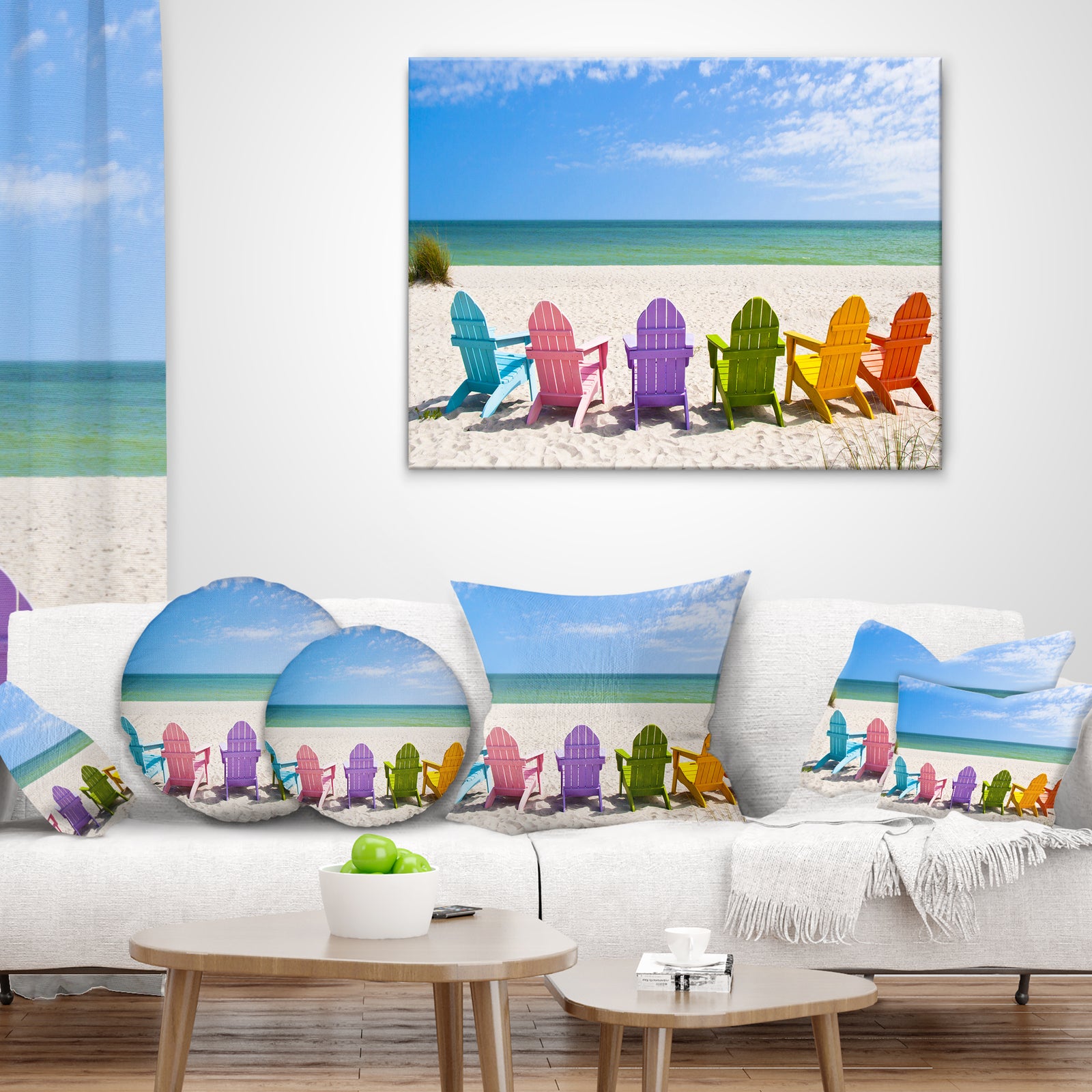 Adirondack Beach Chairs - Seashore Photo Throw Pillow