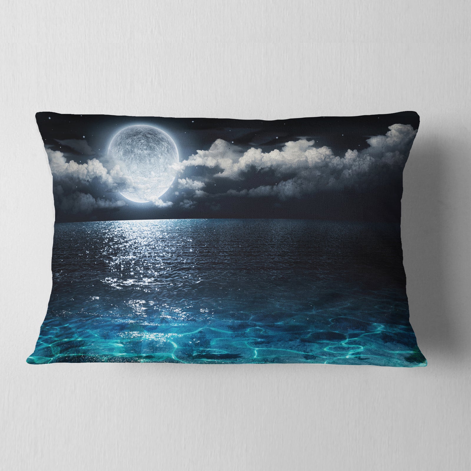Romantic Full Moon Over Sea - Seascape Throw Pillow