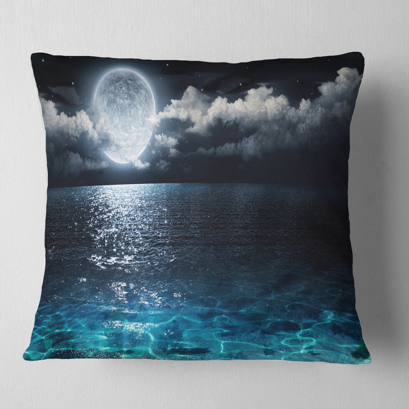 Romantic Full Moon Over Sea - Seascape Throw Pillow