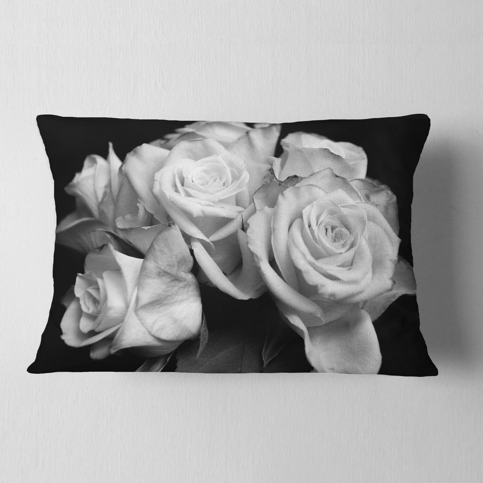 Bunch of Roses Black and White - Floral Throw Pillow