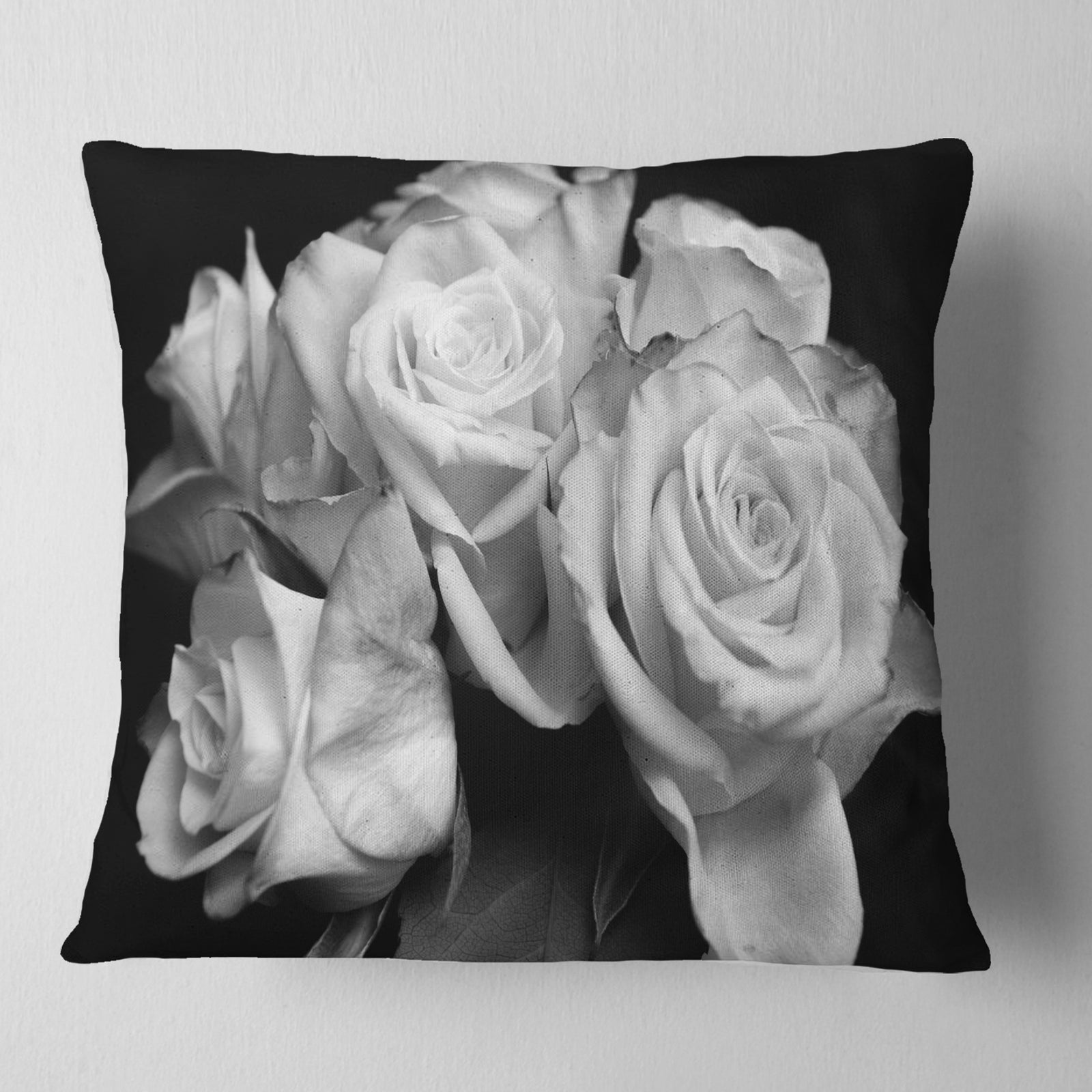 Bunch of Roses Black and White - Floral Throw Pillow