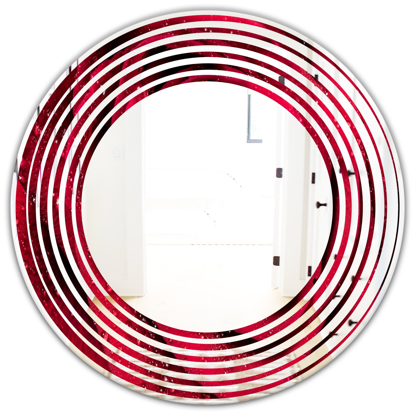 Red Rose Petals with Rain Droplets - Modern Round or Oval Wall Mirror - Wave