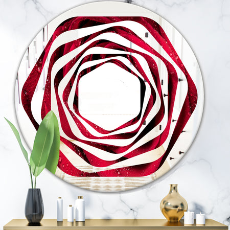 Red Rose Petals with Rain Droplets - Modern Round or Oval Wall Mirror - Whirl